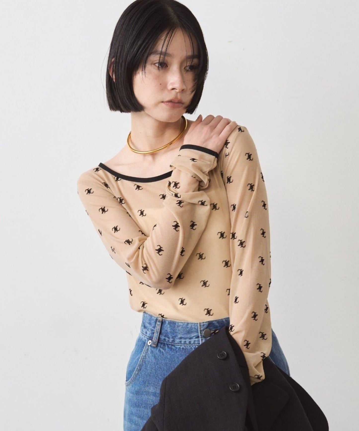 滿印透視套頭衫