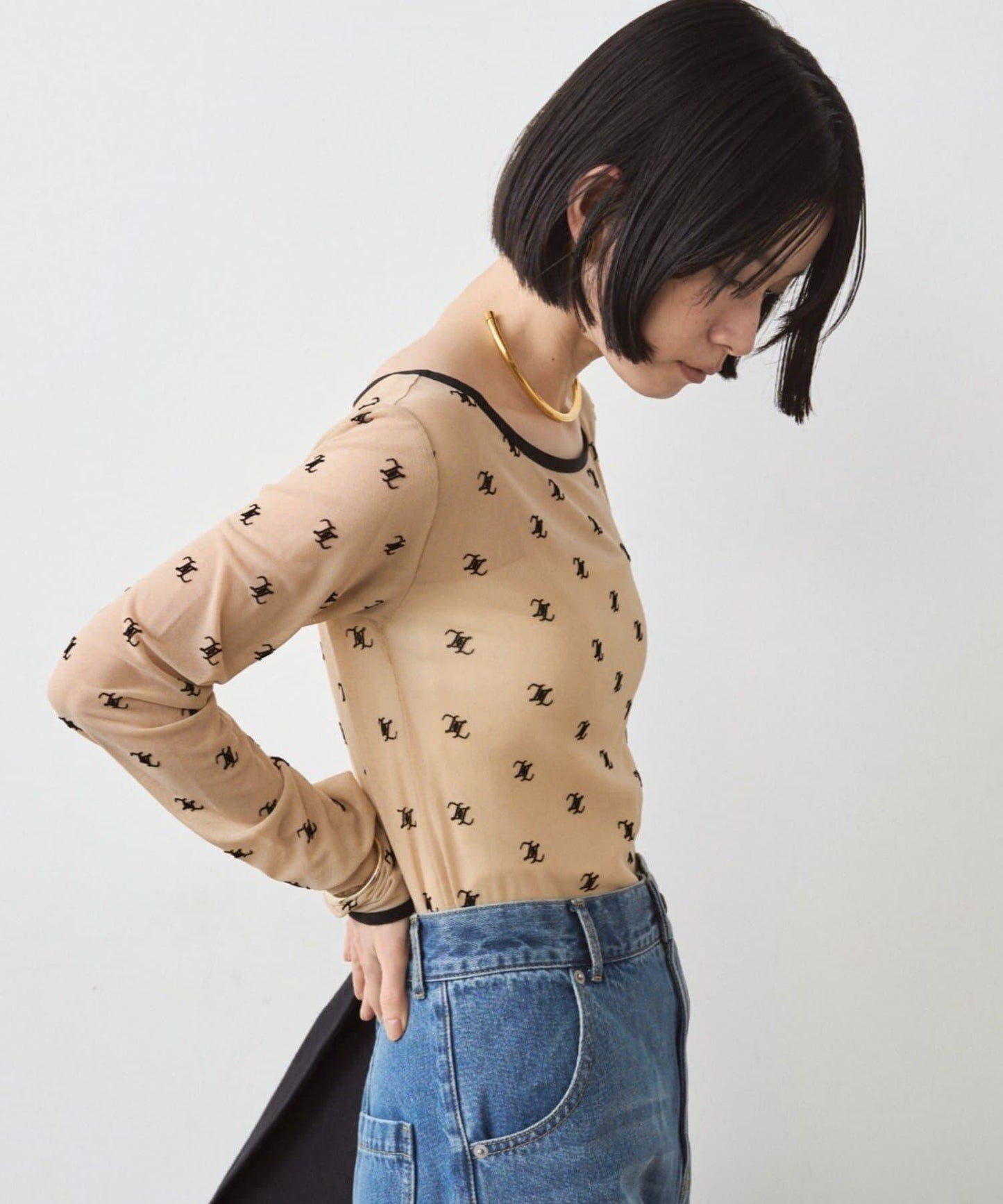 滿印透視套頭衫