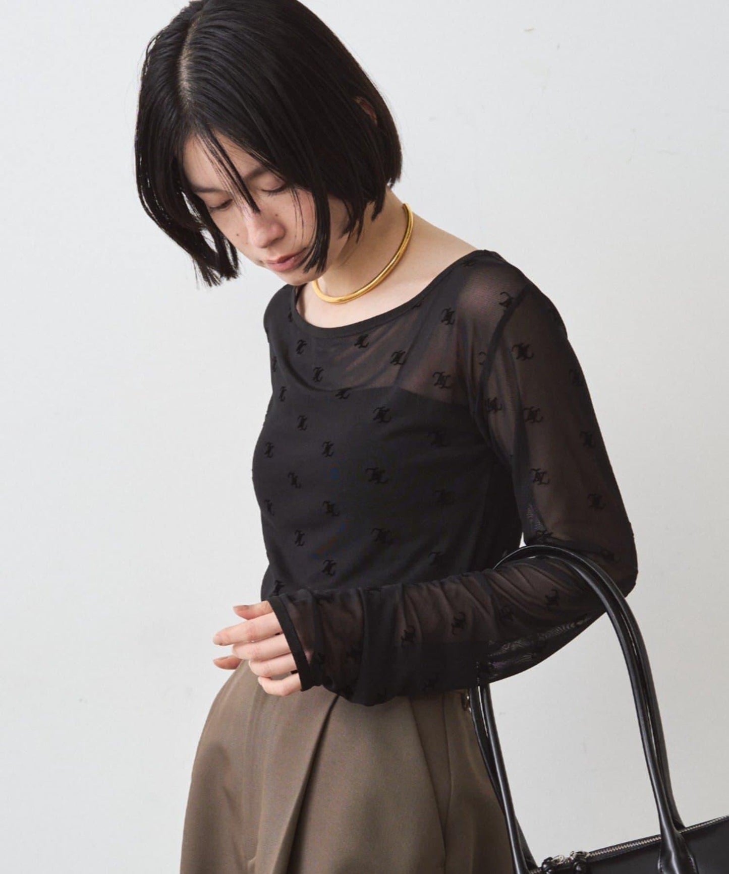 滿印透視套頭衫