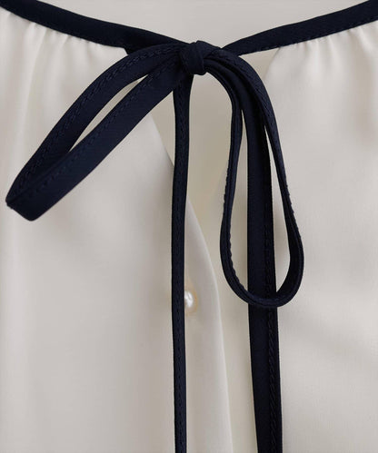 前繫帶拼色襯衫