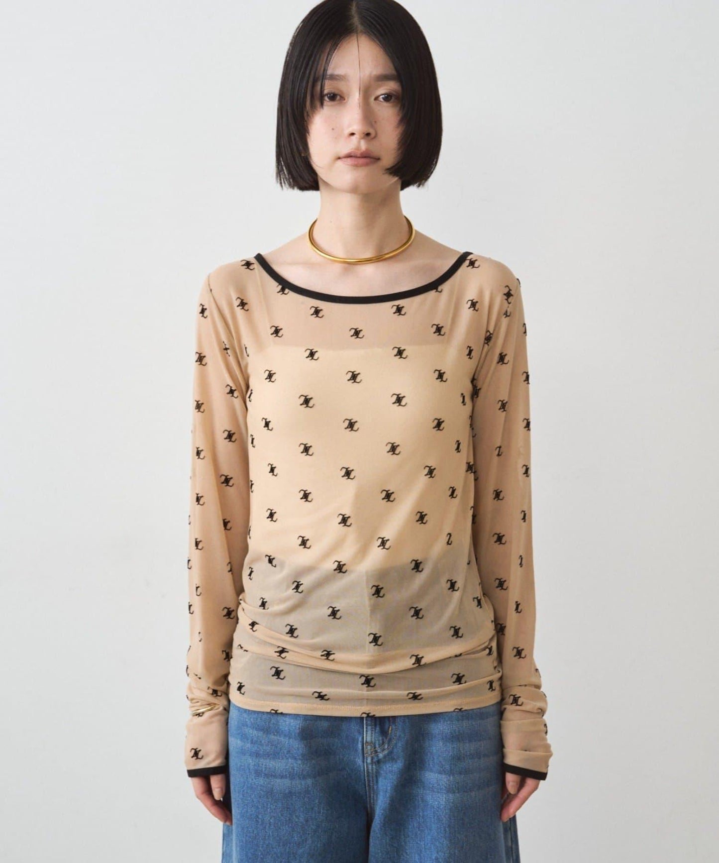 滿印透視套頭衫