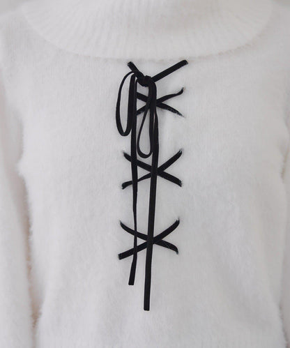 羽毛蕾絲繫帶套頭衫