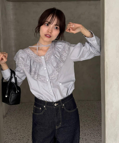【@lily.s_y企畫】V型荷葉邊襯衫