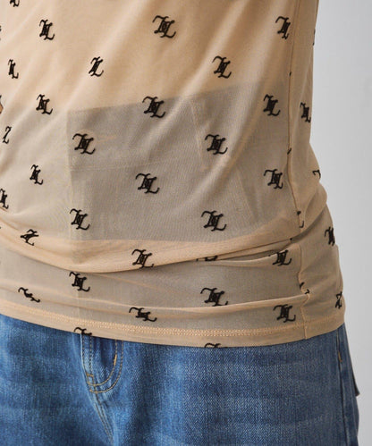 滿印透視套頭衫