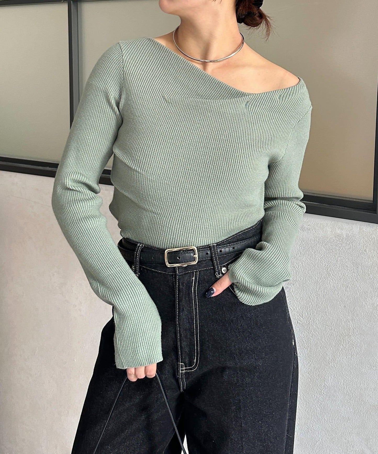 垂領羅紋針織套頭衫