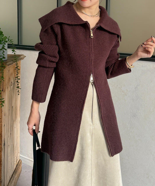 帶領雙拉鍊長款開衫