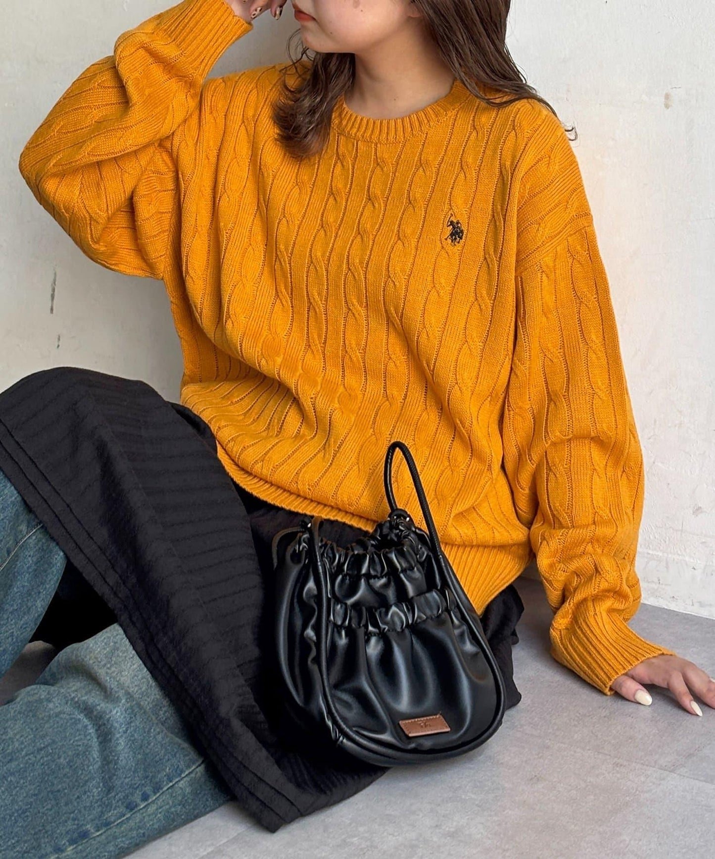 【U.S. POLO ASSN. 】1點刺繡麻花針織套頭衫