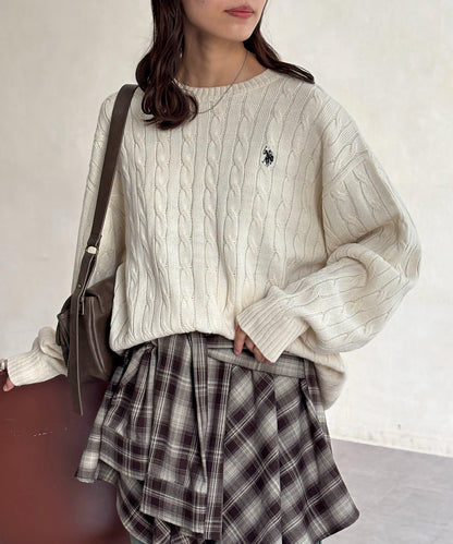 【U.S. POLO ASSN. 】1點刺繡麻花針織套頭衫