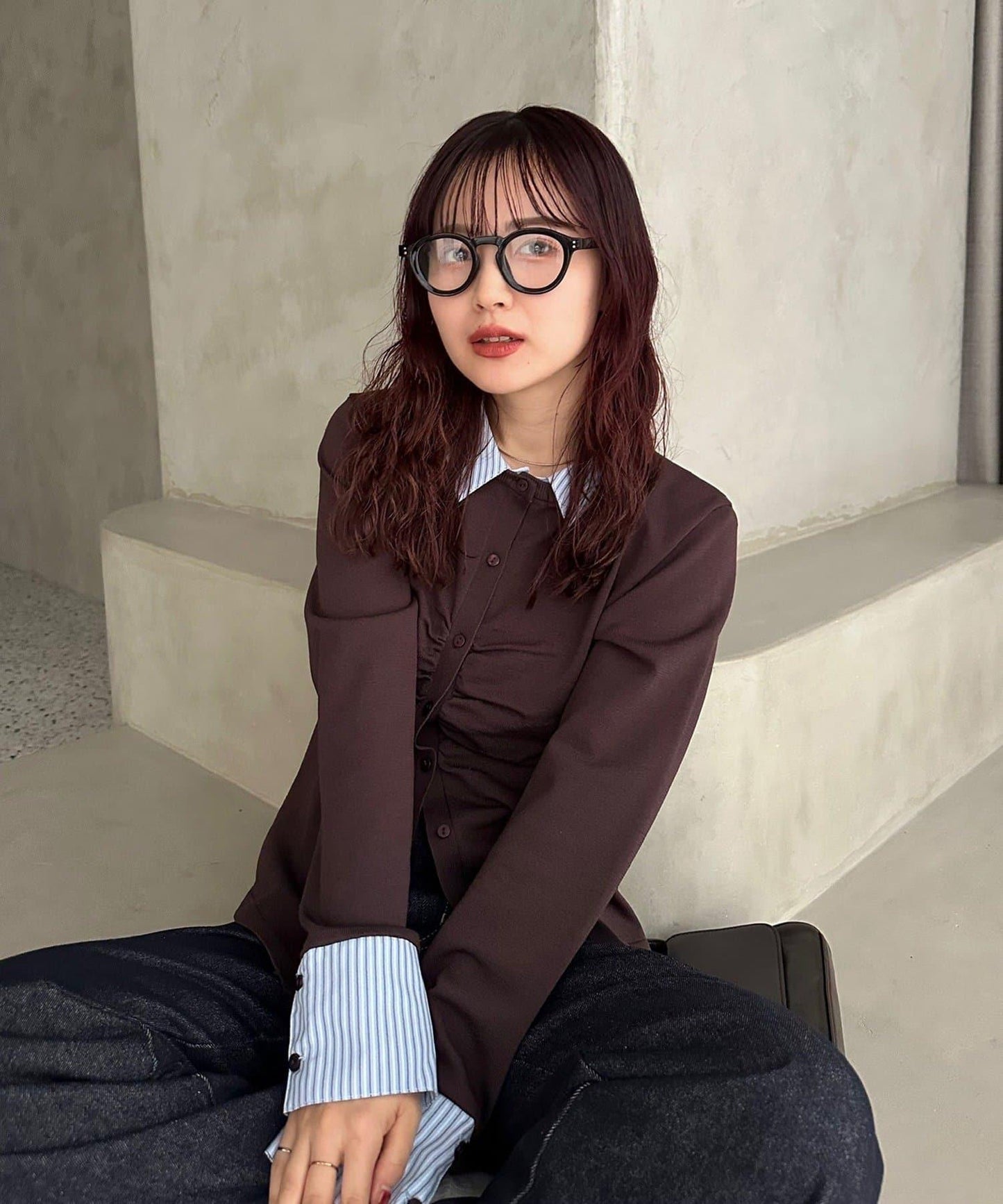 【@___s_m17企畫】條紋拼色假領針織衫