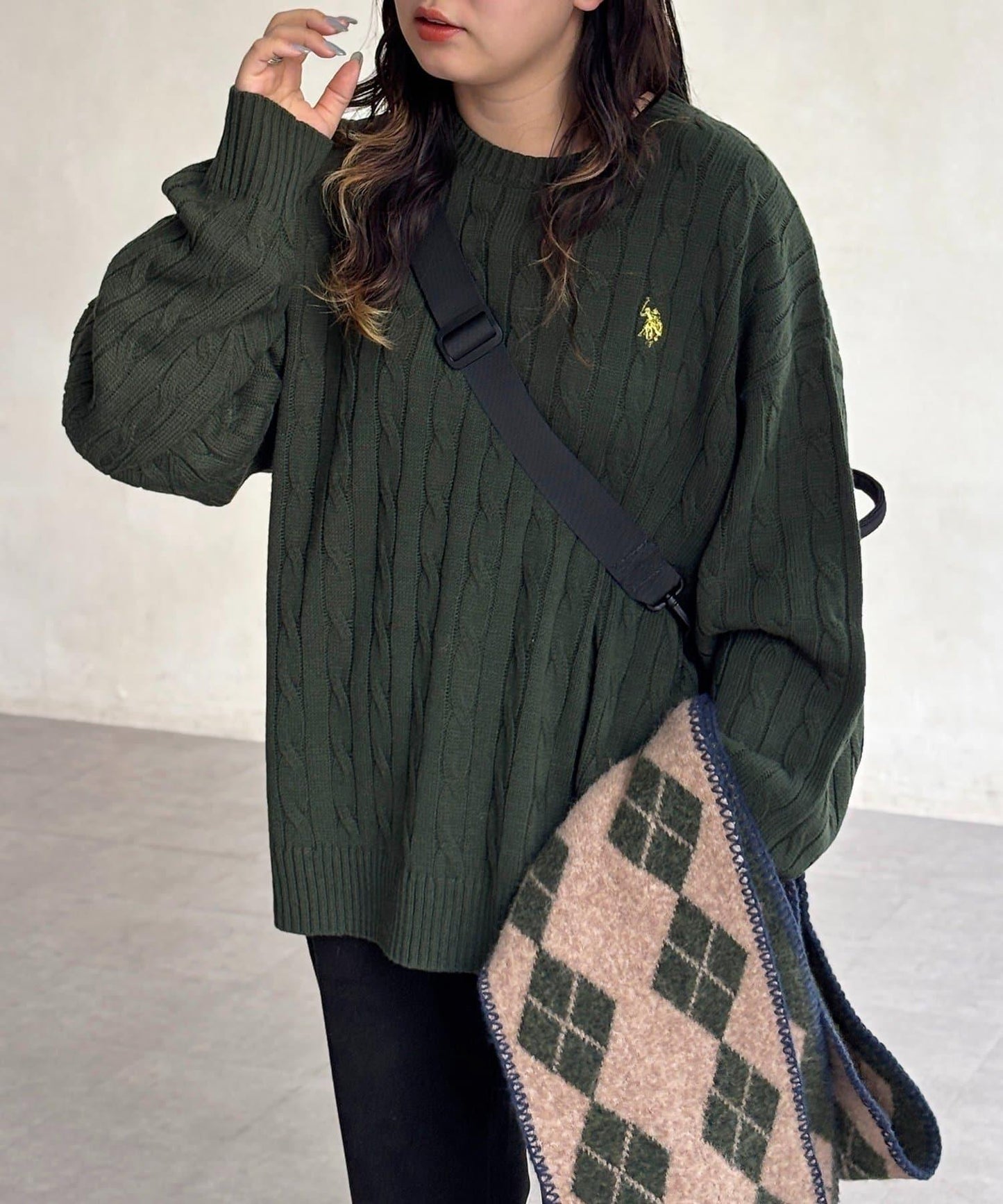 【U.S. POLO ASSN. 】1點刺繡麻花針織套頭衫