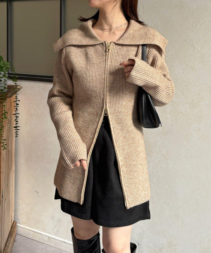 帶領雙拉鍊長款開衫