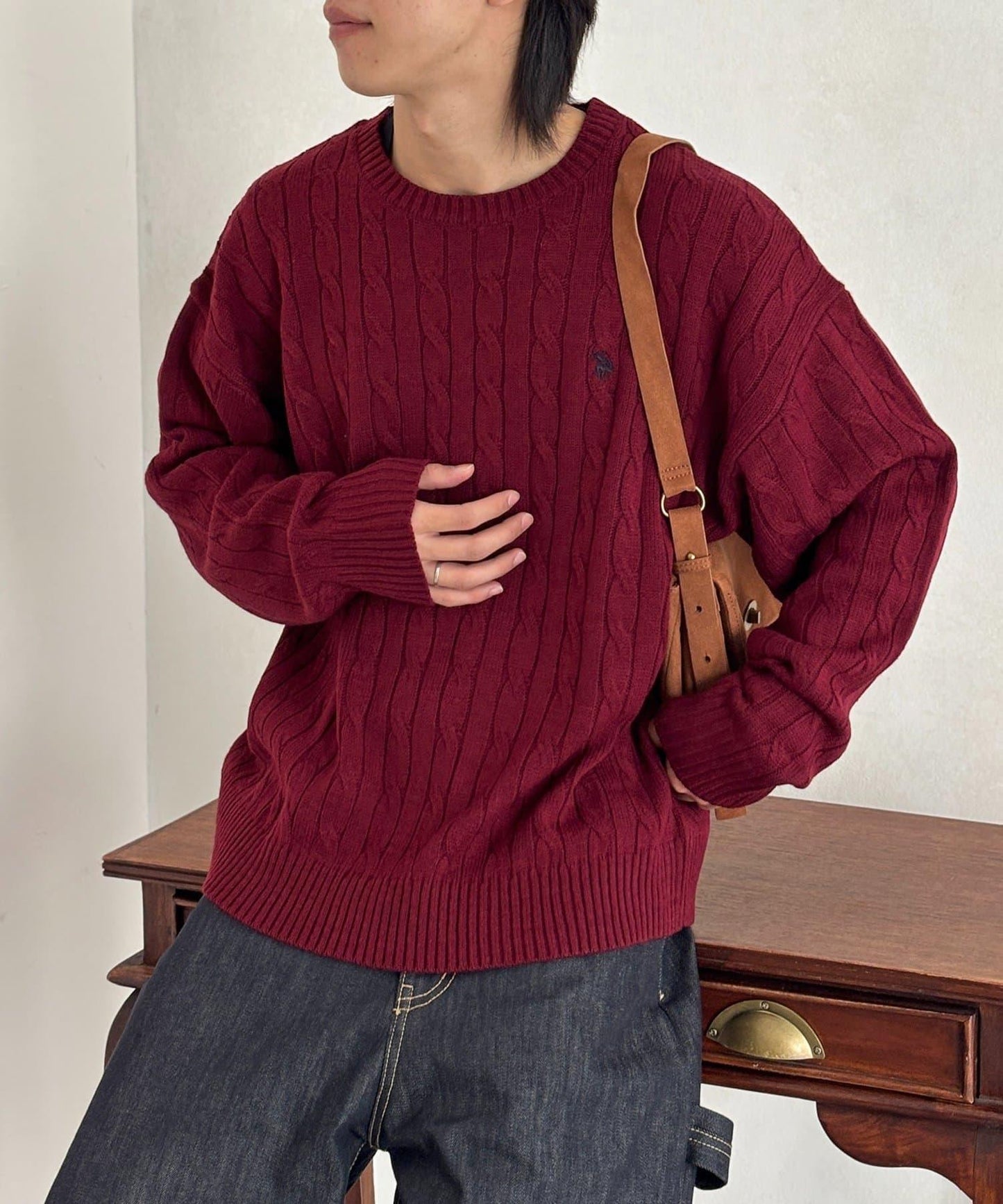 【U.S. POLO ASSN. 】1點刺繡麻花針織套頭衫