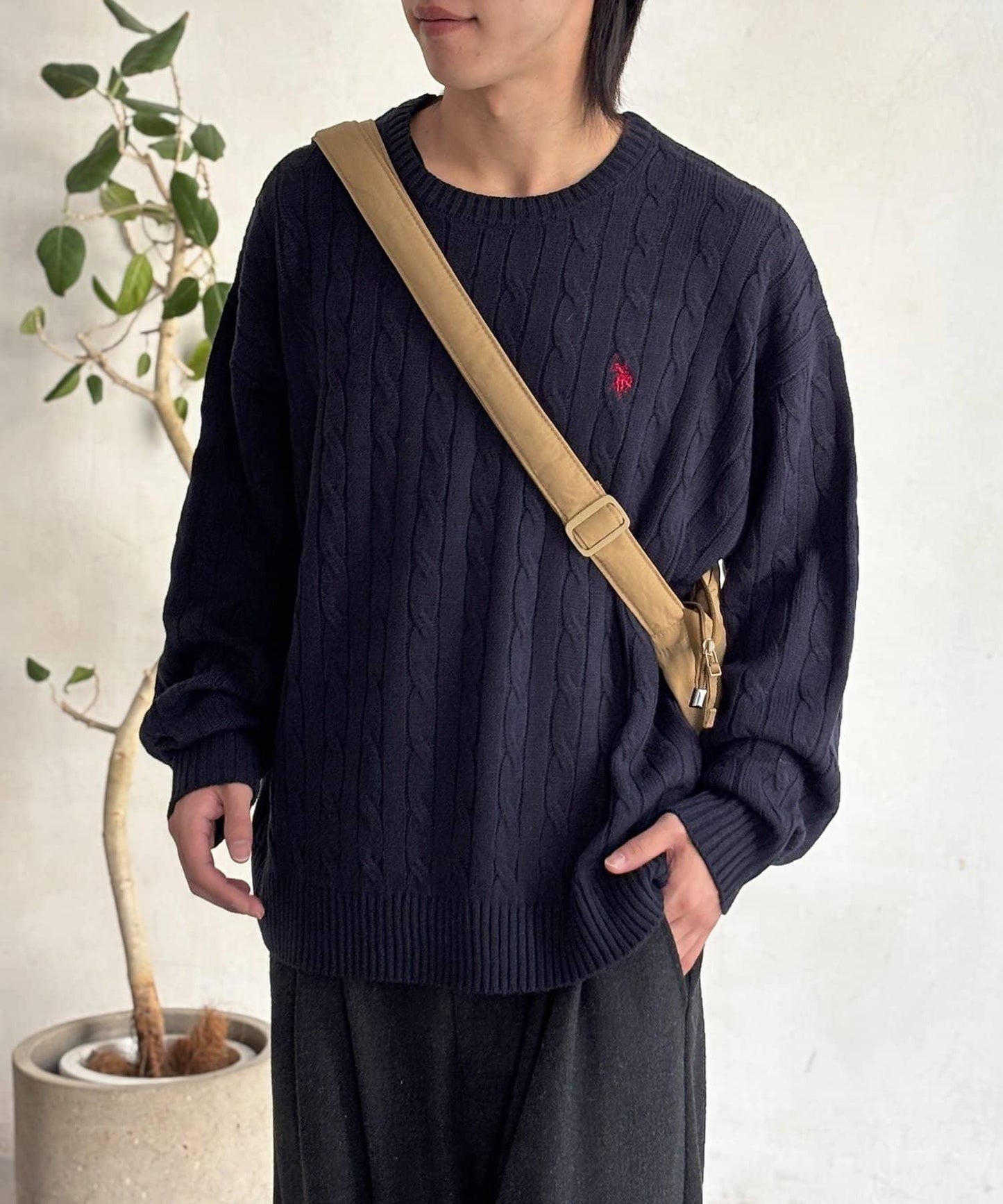 【U.S. POLO ASSN. 】1點刺繡麻花針織套頭衫