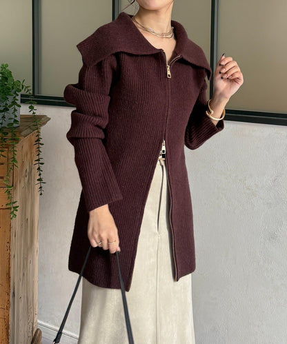 帶領雙拉鍊長款開衫