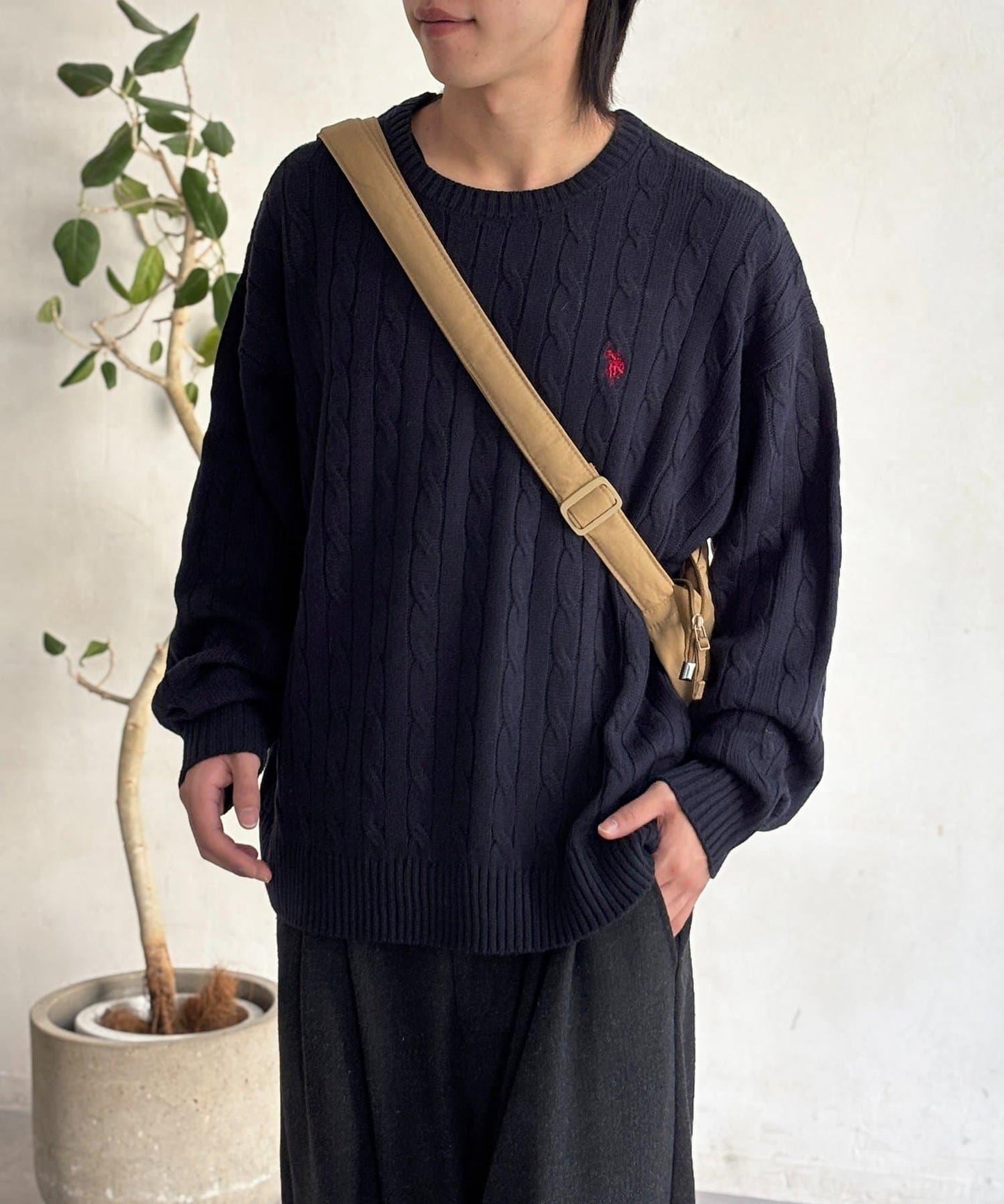 【U.S. POLO ASSN. 】1點刺繡麻花針織套頭衫