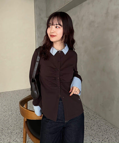 【@___s_m17企畫】條紋拼色假領針織衫