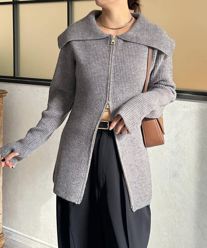 帶領雙拉鍊長款開衫