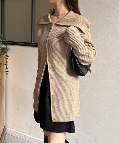 帶領雙拉鍊長款開衫