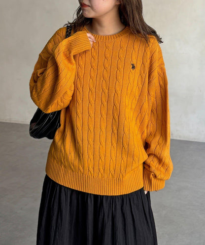 【U.S. POLO ASSN. 】1點刺繡麻花針織套頭衫