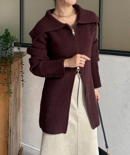 帶領雙拉鍊長款開衫