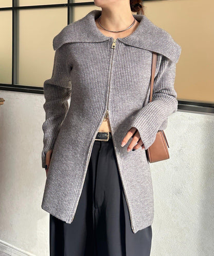 帶領雙拉鍊長款開衫