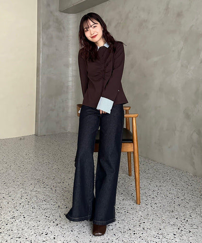 【@___s_m17企畫】條紋拼色假領針織衫