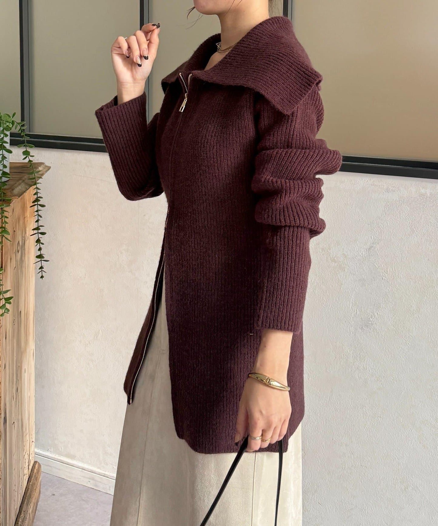 帶領雙拉鍊長款開衫