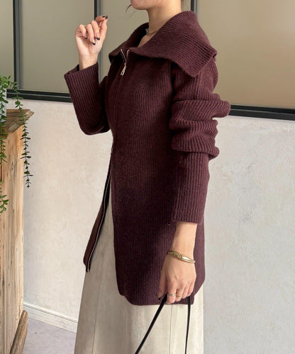 帶領雙拉鍊長款開衫