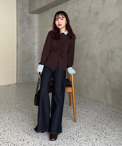 【@___s_m17企畫】條紋拼色假領針織衫