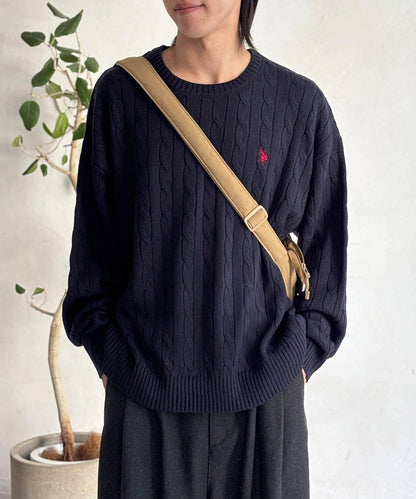 【U.S. POLO ASSN. 】1點刺繡麻花針織套頭衫
