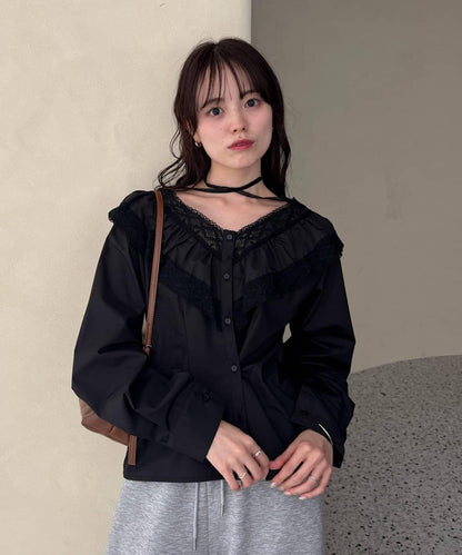 【@lily.s_y企畫】V型荷葉邊襯衫