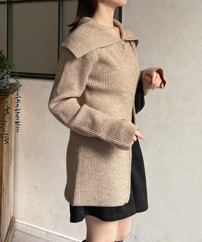 帶領雙拉鍊長款開衫