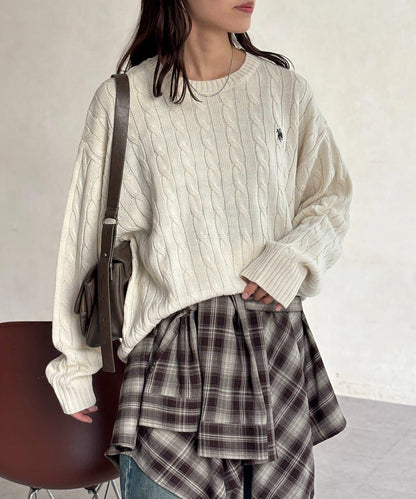 【U.S. POLO ASSN. 】1點刺繡麻花針織套頭衫