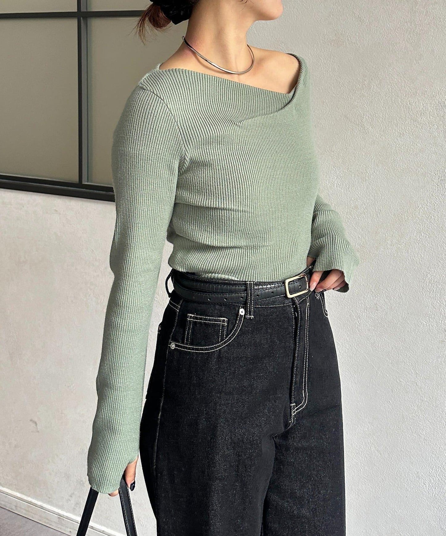 垂領羅紋針織套頭衫