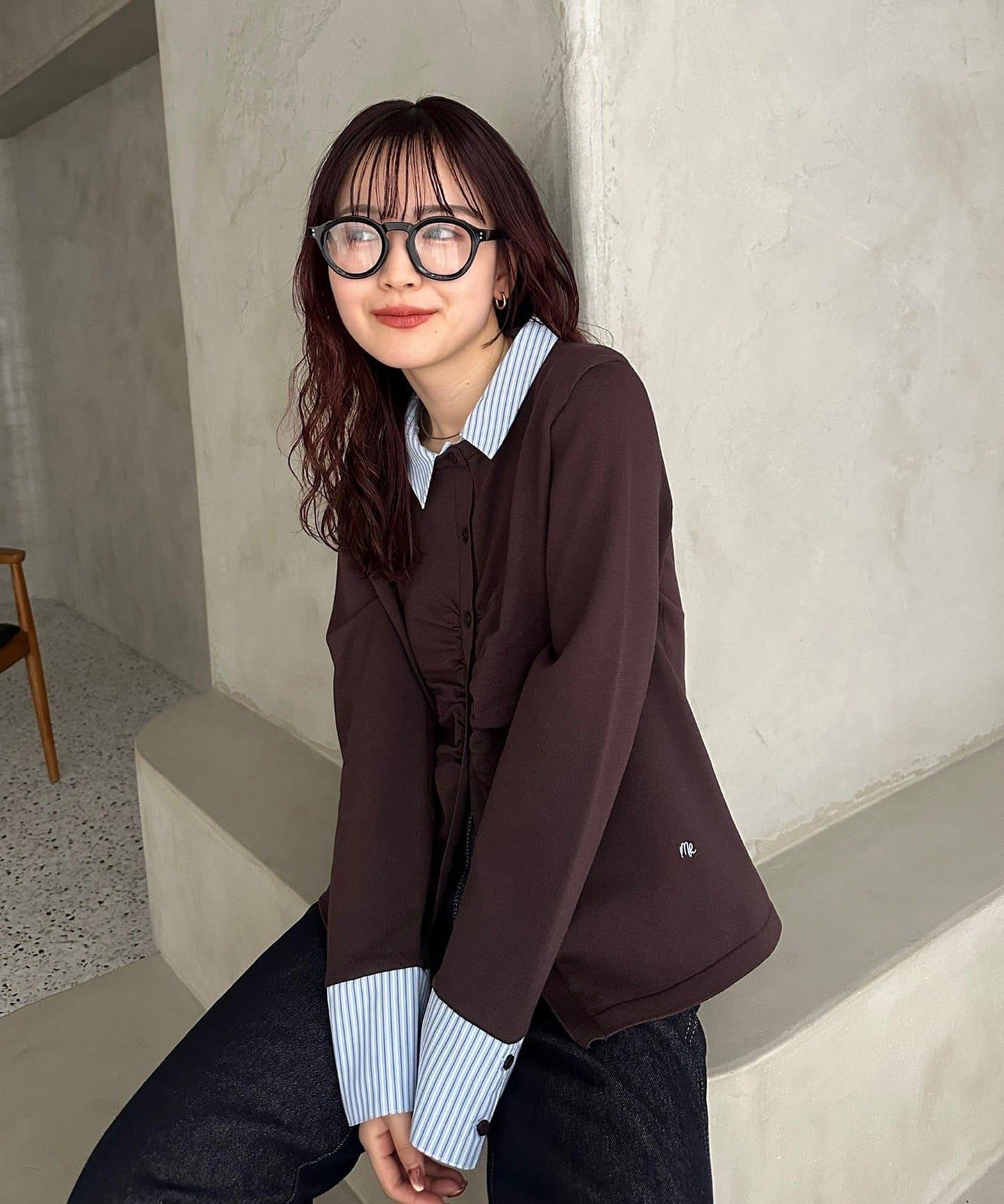 【@___s_m17企畫】條紋拼色假領針織衫