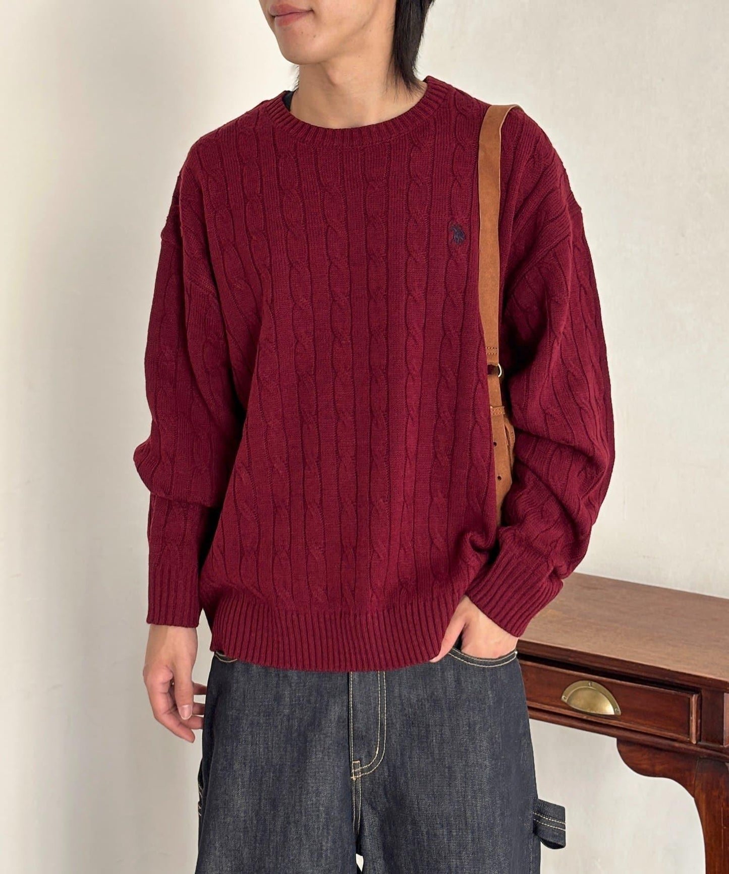 【U.S. POLO ASSN. 】1點刺繡麻花針織套頭衫