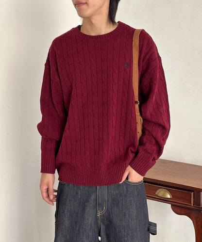 【U.S. POLO ASSN. 】1點刺繡麻花針織套頭衫