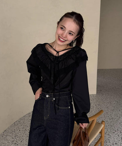 【@lily.s_y企畫】V型荷葉邊襯衫