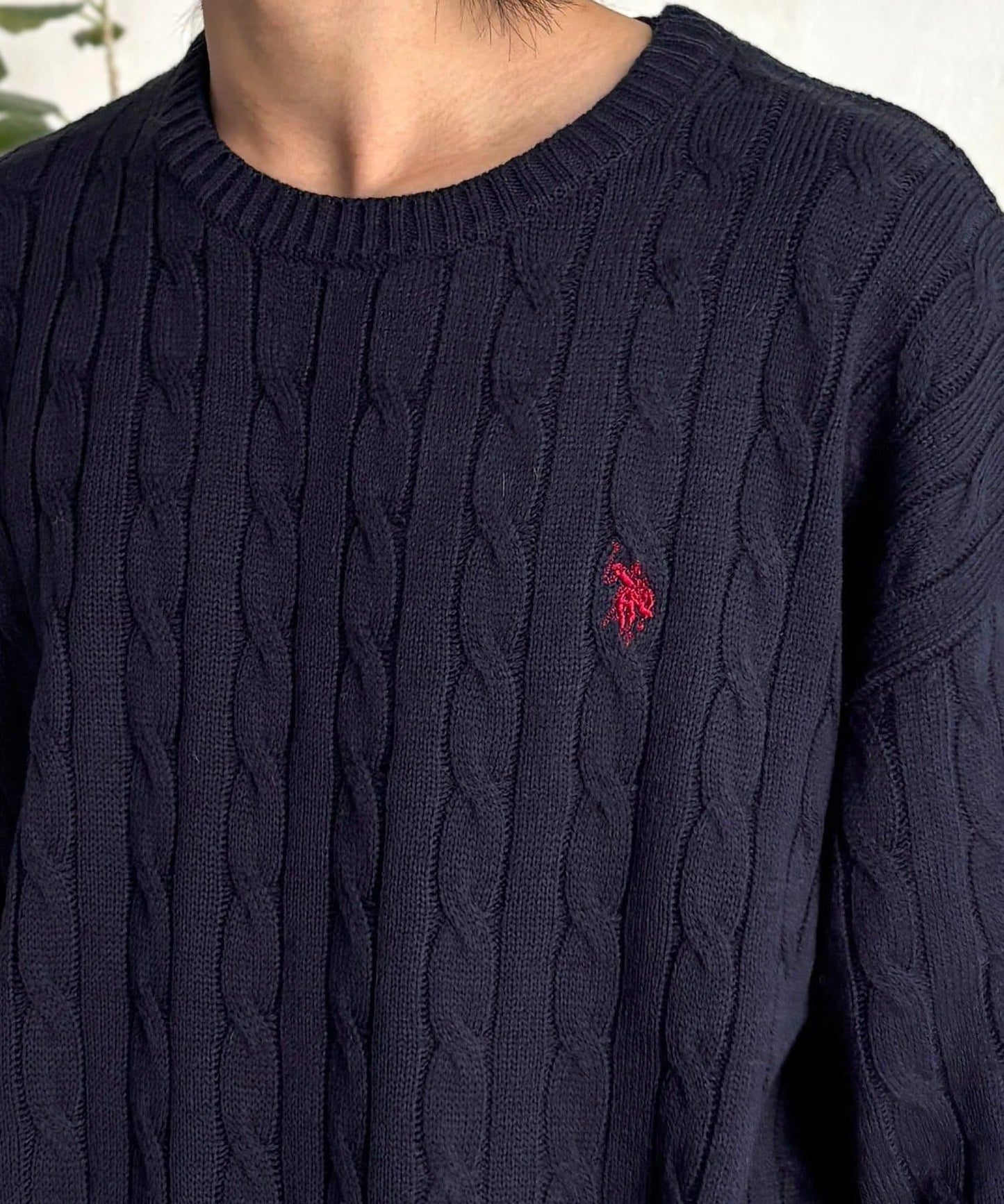 【U.S. POLO ASSN. 】1點刺繡麻花針織套頭衫