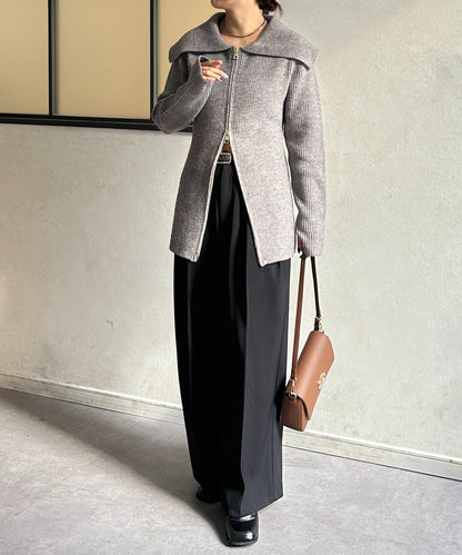 帶領雙拉鍊長款開衫