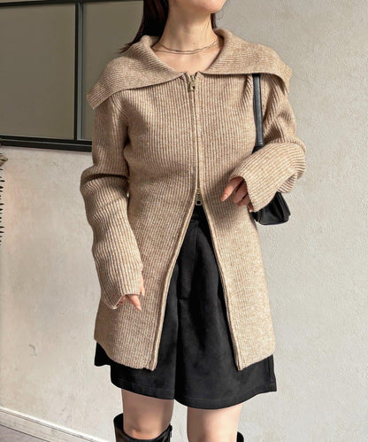 帶領雙拉鍊長款開衫