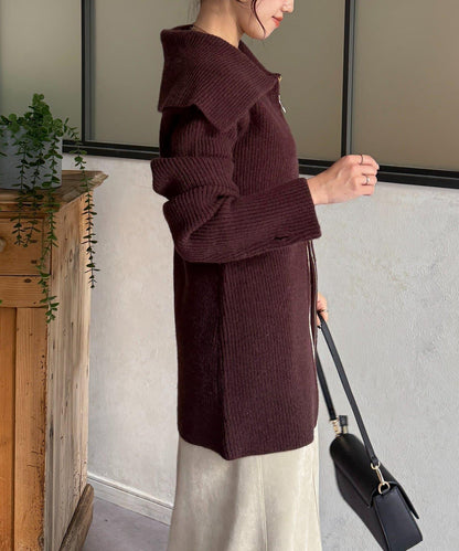 帶領雙拉鍊長款開衫