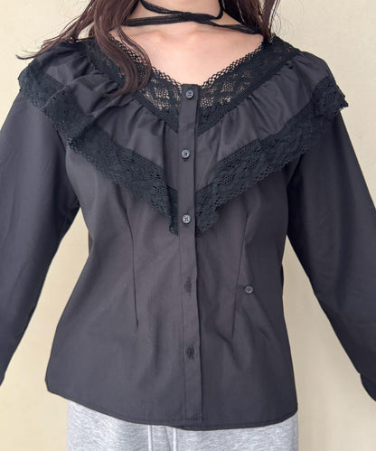 【@lily.s_y企畫】V型荷葉邊襯衫