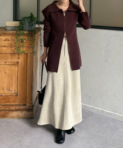 帶領雙拉鍊長款開衫