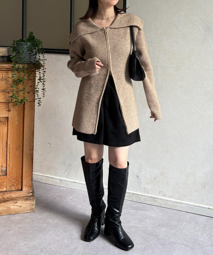 帶領雙拉鍊長款開衫