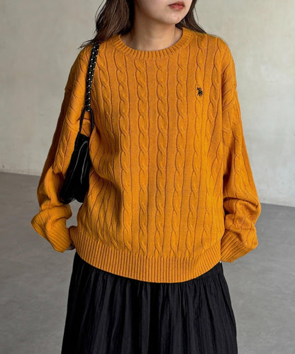 【U.S. POLO ASSN. 】1點刺繡麻花針織套頭衫