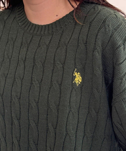 【U.S. POLO ASSN. 】1點刺繡麻花針織套頭衫
