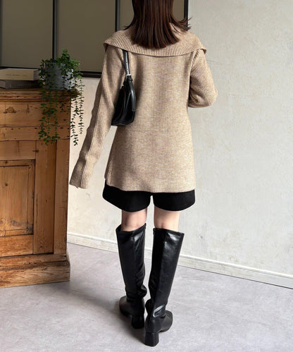 帶領雙拉鍊長款開衫