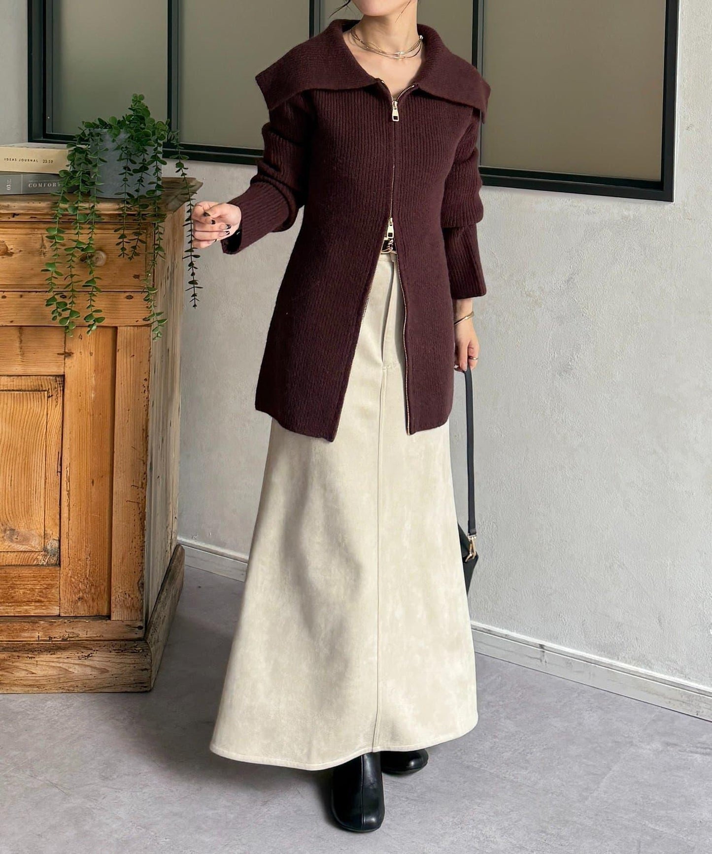 帶領雙拉鍊長款開衫