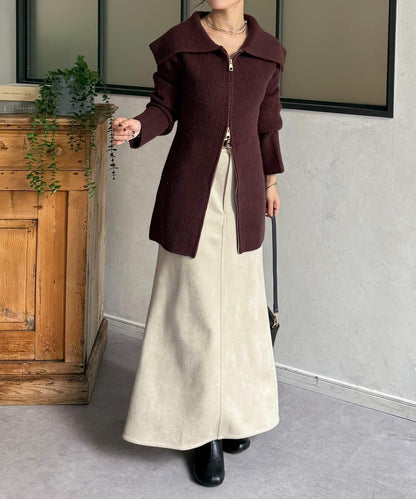 帶領雙拉鍊長款開衫